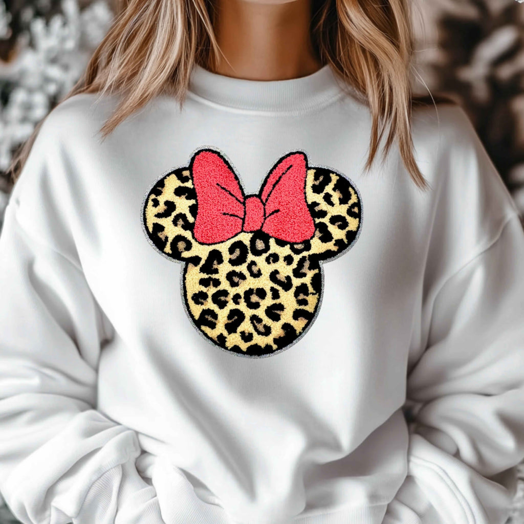 Leopard Bow Mouse Head – Large Embroidered Chenille Patch