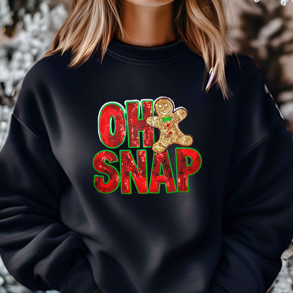 Festive Gingerbread Man Sequin Patch Sweatshirt | Cute & Funny Oh Snap Design
