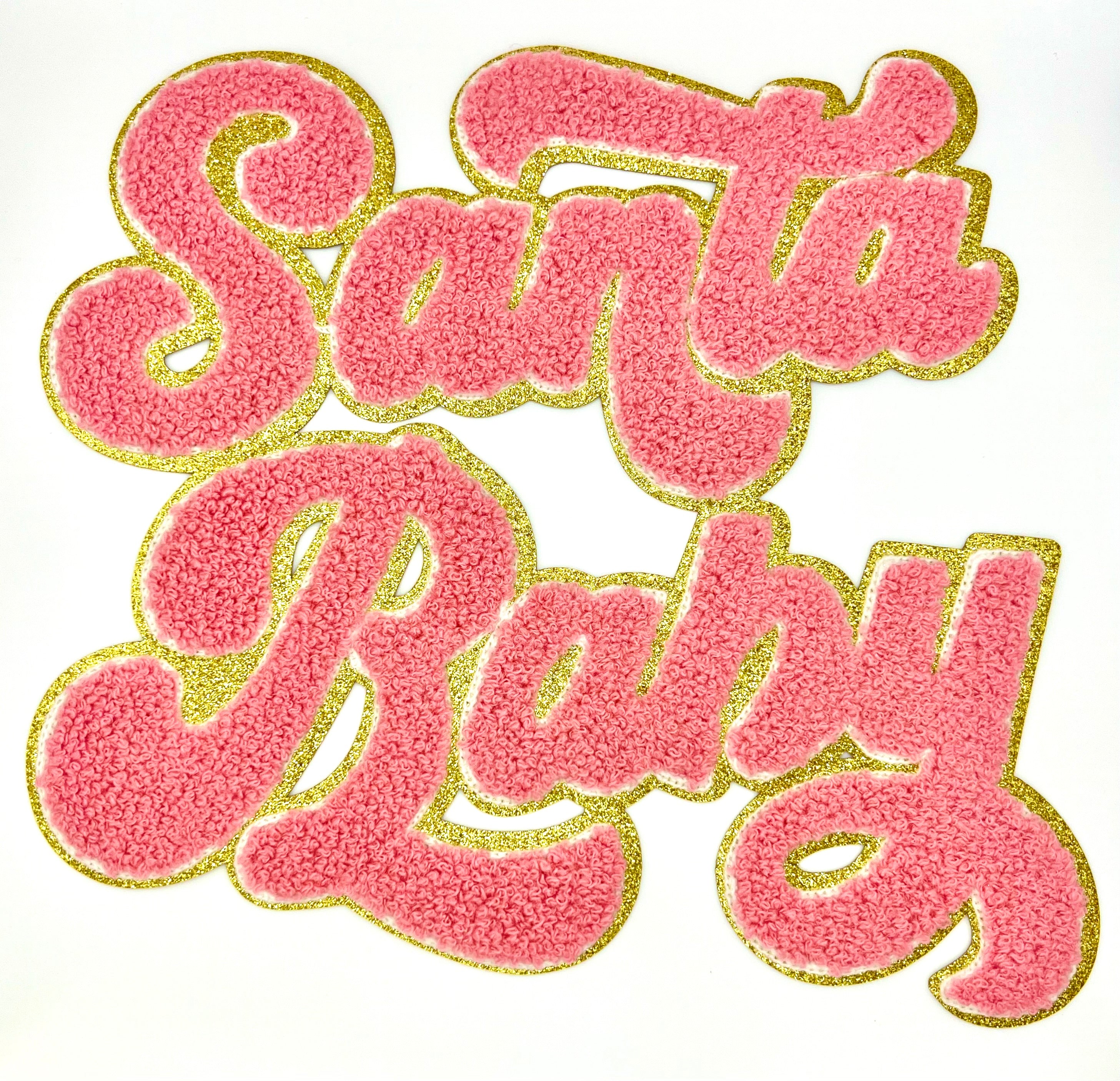Santa Baby Pink Christmas Chenille Shimmer Embroidered Iron-On Patch