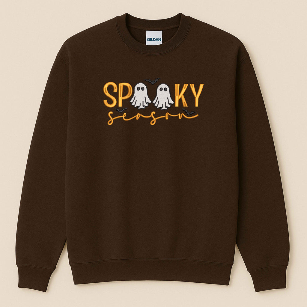 Spooky Season Embroidered Sweatshirt | Cute Ghost & Bat Halloween Design