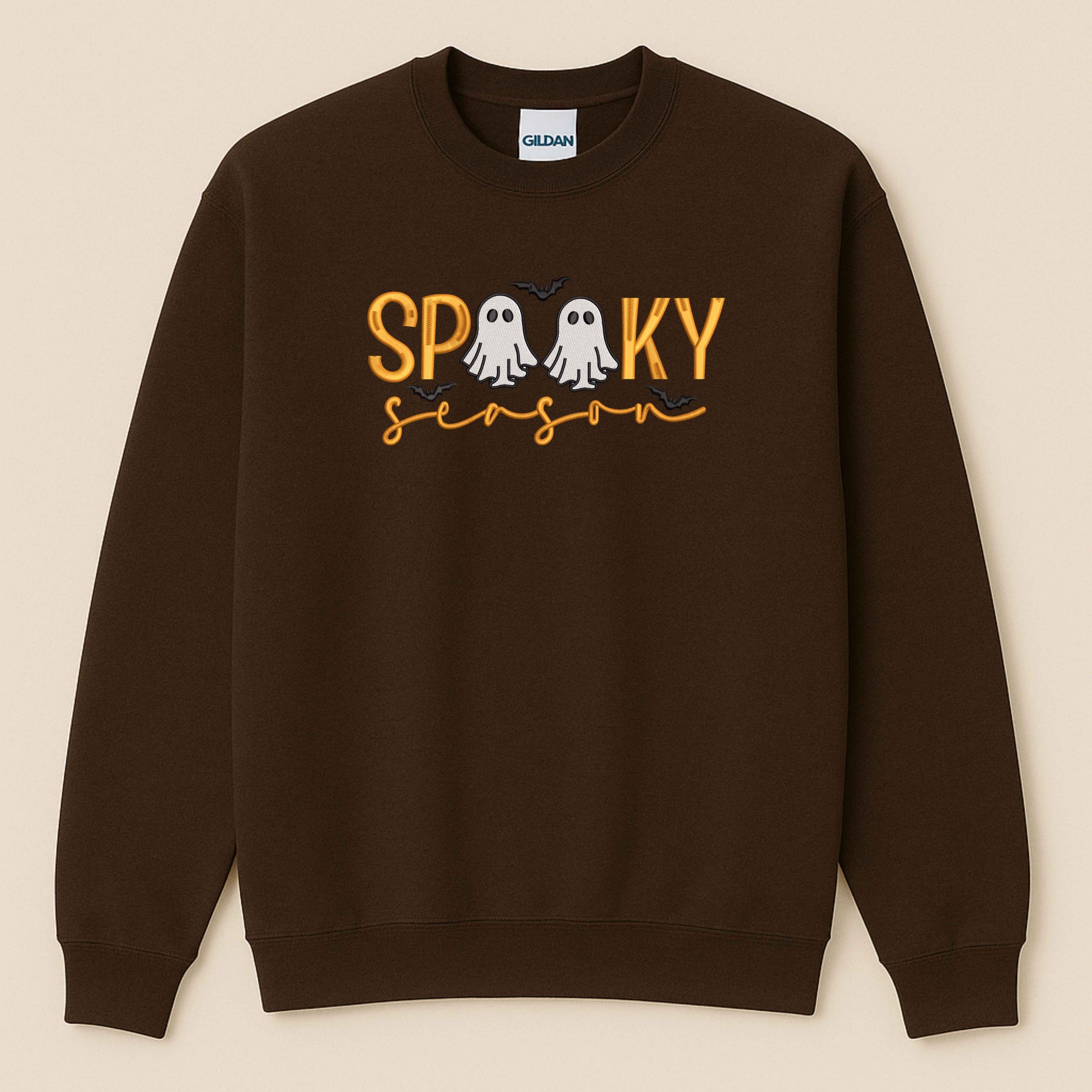 Spooky Season Embroidered Sweatshirt | Cute Ghost & Bat Halloween Design
