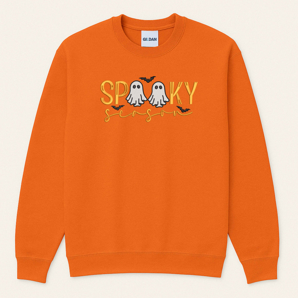 Spooky Season Embroidered Sweatshirt | Cute Ghost & Bat Halloween Design