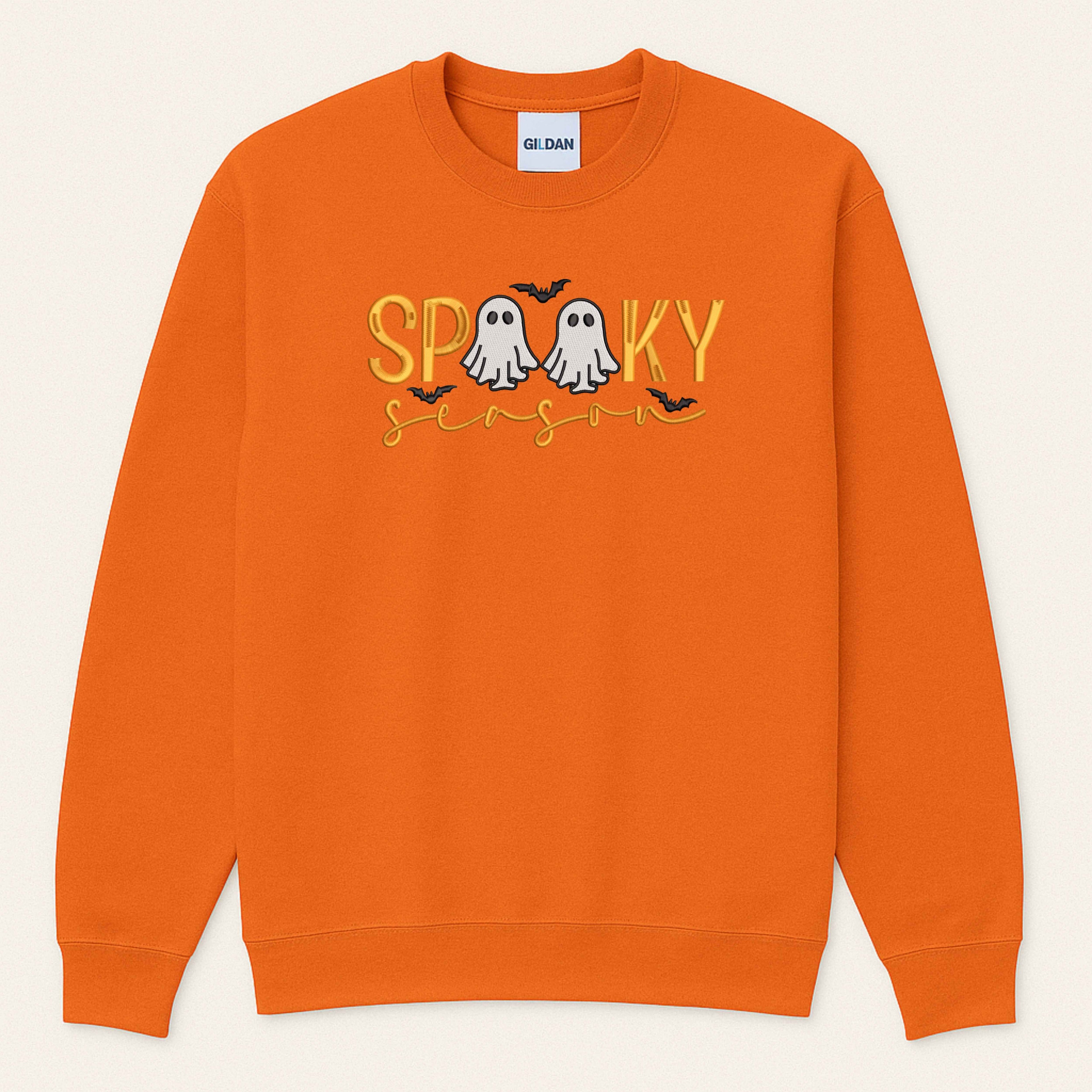 Spooky Season Embroidered Sweatshirt | Cute Ghost & Bat Halloween Design