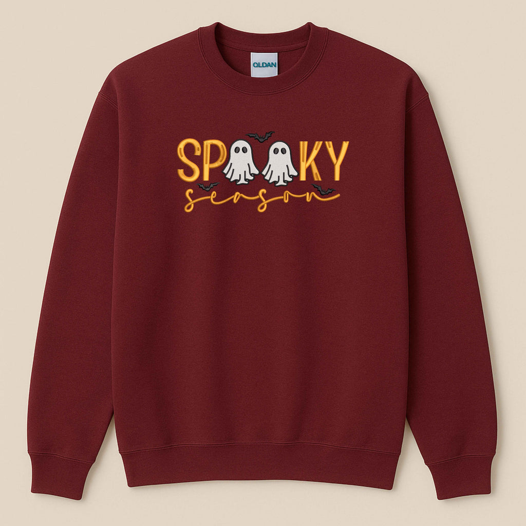 Spooky Season Embroidered Sweatshirt | Cute Ghost & Bat Halloween Design