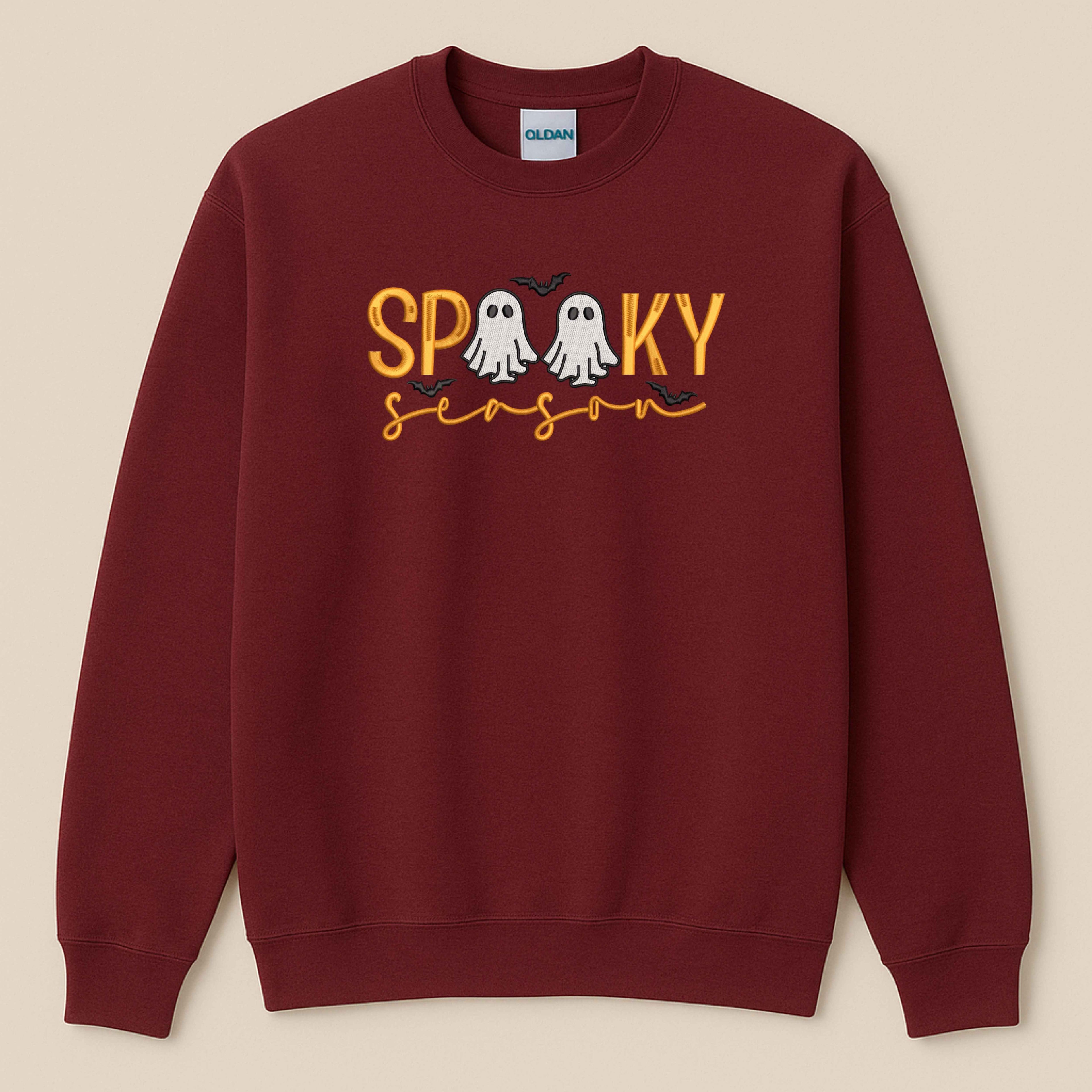 Spooky Season Embroidered Sweatshirt | Cute Ghost & Bat Halloween Design