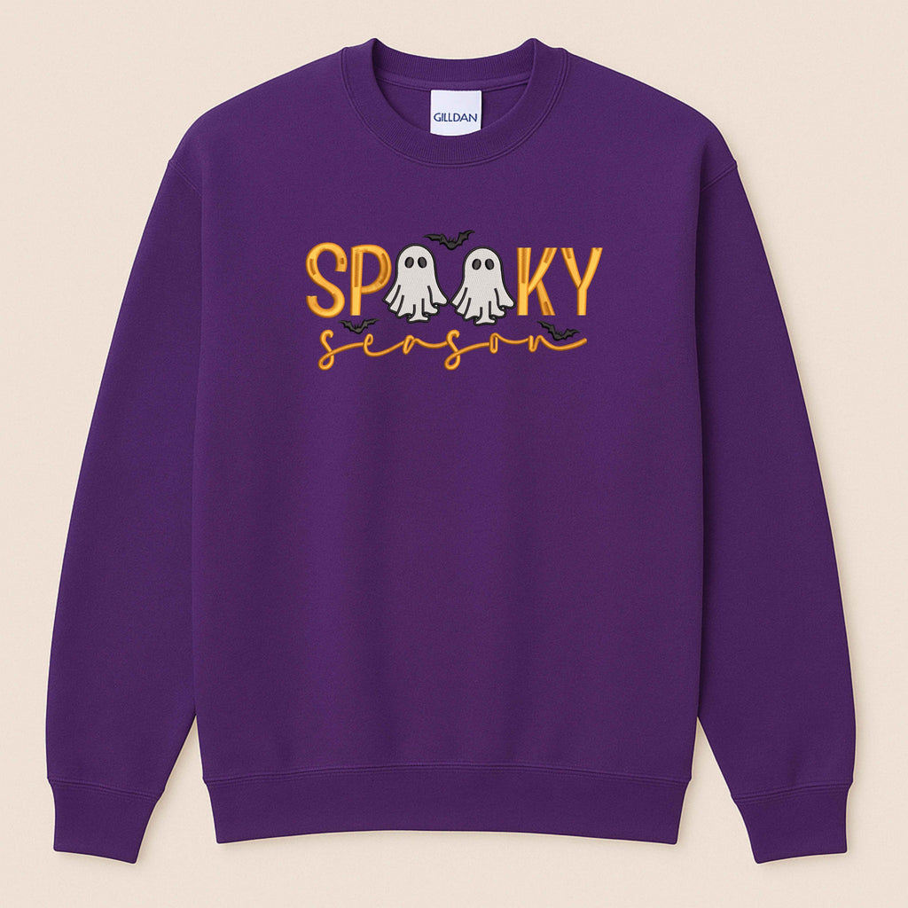 Spooky Season Embroidered Sweatshirt | Cute Ghost & Bat Halloween Design