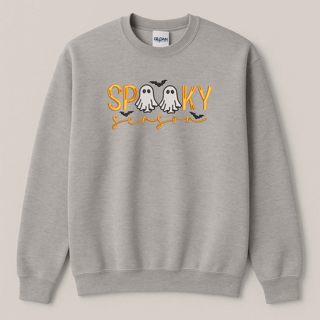 Spooky Season Embroidered Sweatshirt | Cute Ghost & Bat Halloween Design