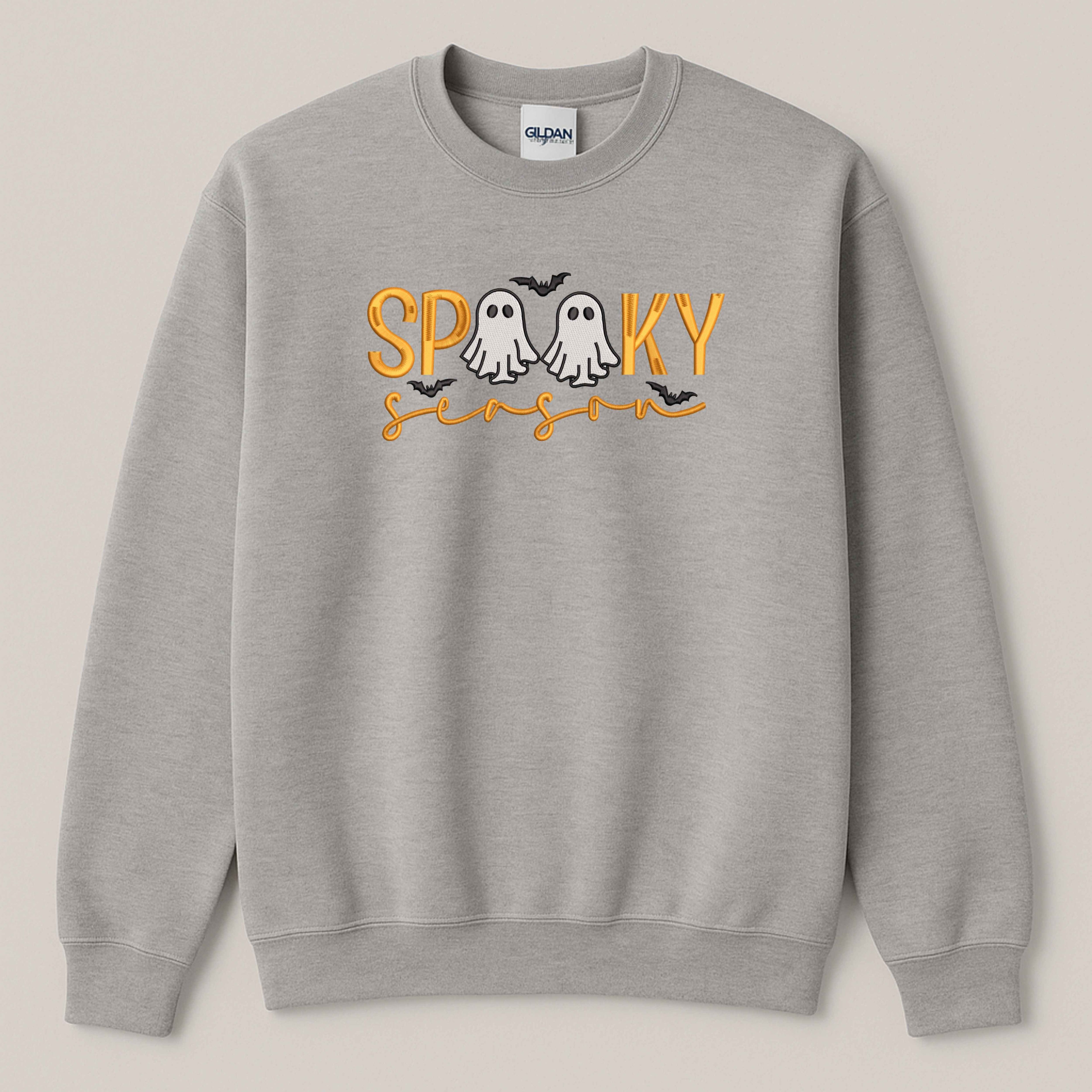 Spooky Season Embroidered Sweatshirt | Cute Ghost & Bat Halloween Design