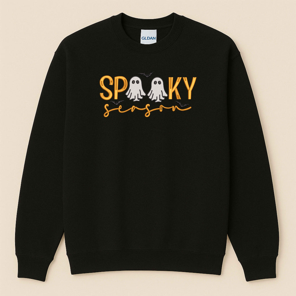 Spooky Season Embroidered Sweatshirt | Cute Ghost & Bat Halloween Design