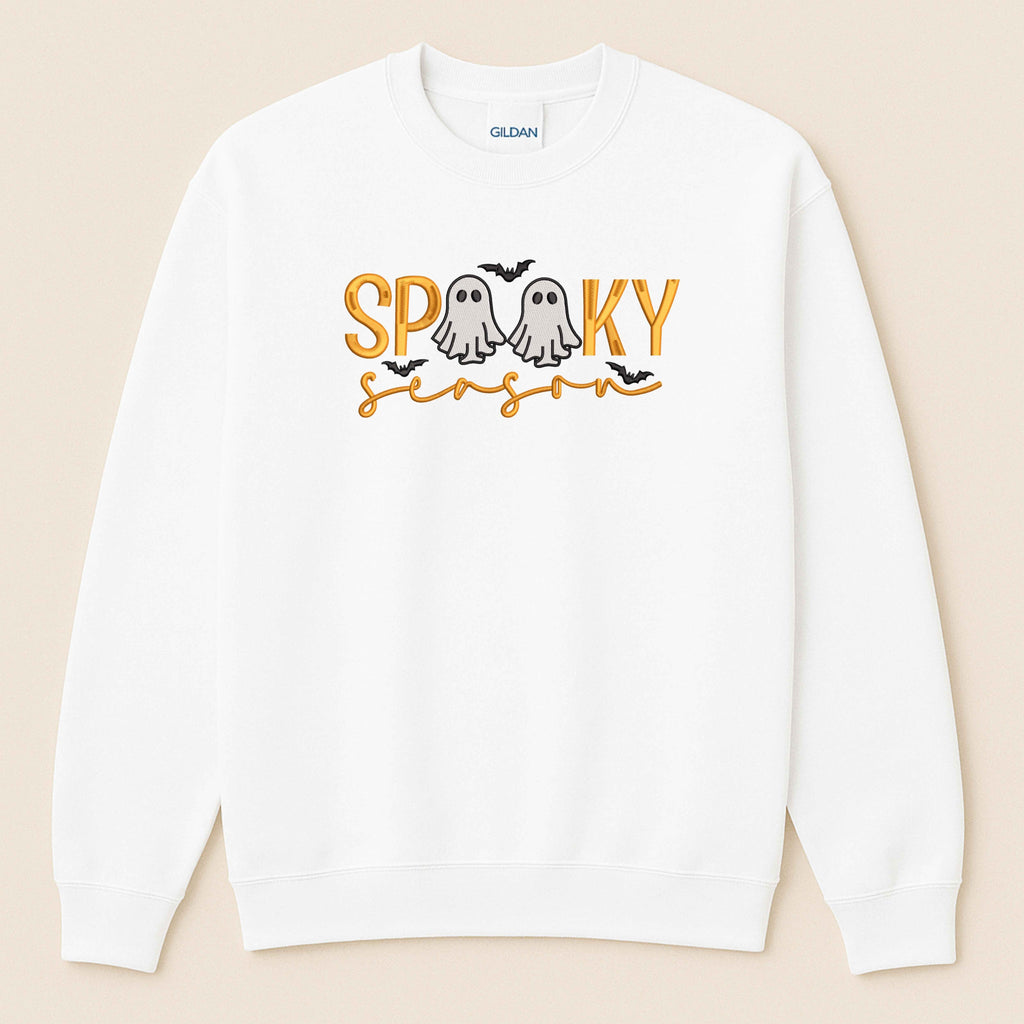 Spooky Season Embroidered Sweatshirt | Cute Ghost & Bat Halloween Design