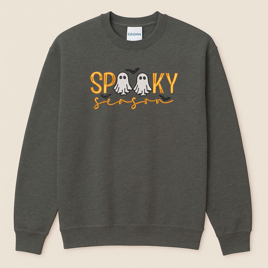 Spooky Season Embroidered Sweatshirt | Cute Ghost & Bat Halloween Design