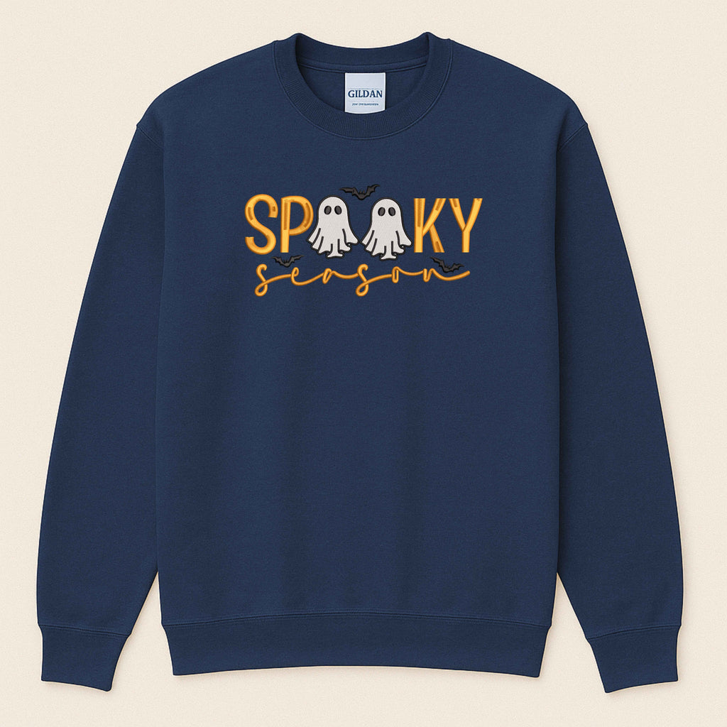 Spooky Season Embroidered Sweatshirt | Cute Ghost & Bat Halloween Design