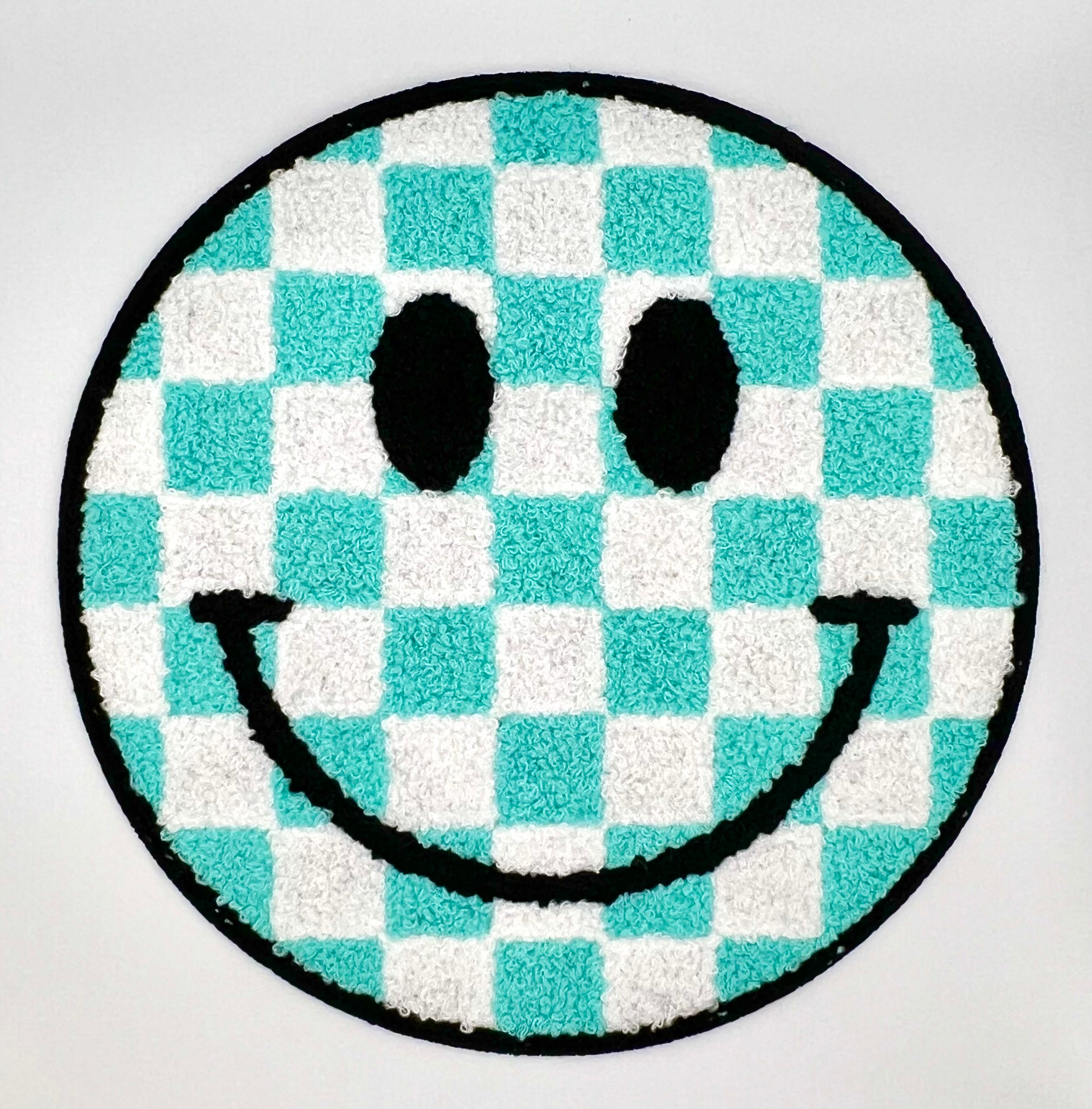 Retro Tiffany Blue and White Checker Chenille Embroidered Iron-On Patch