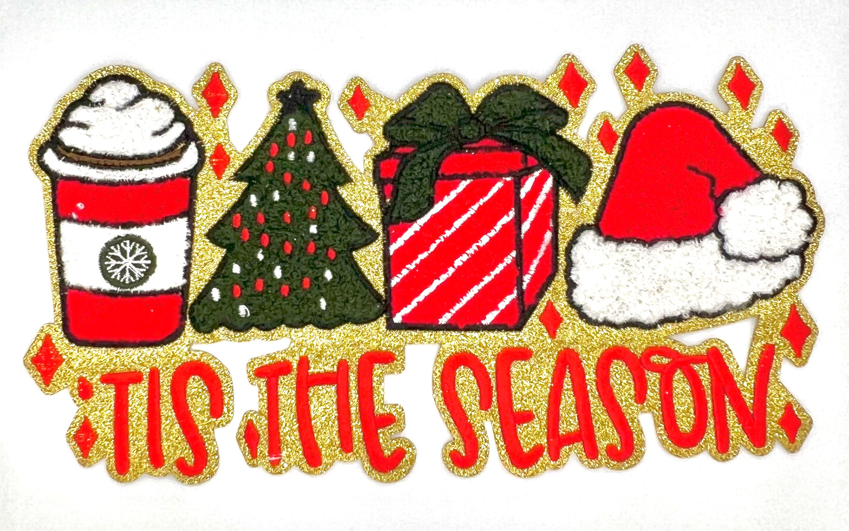 ‘Tis the Season Christmas Chenille Shimmer Embroidered Iron-On Patch