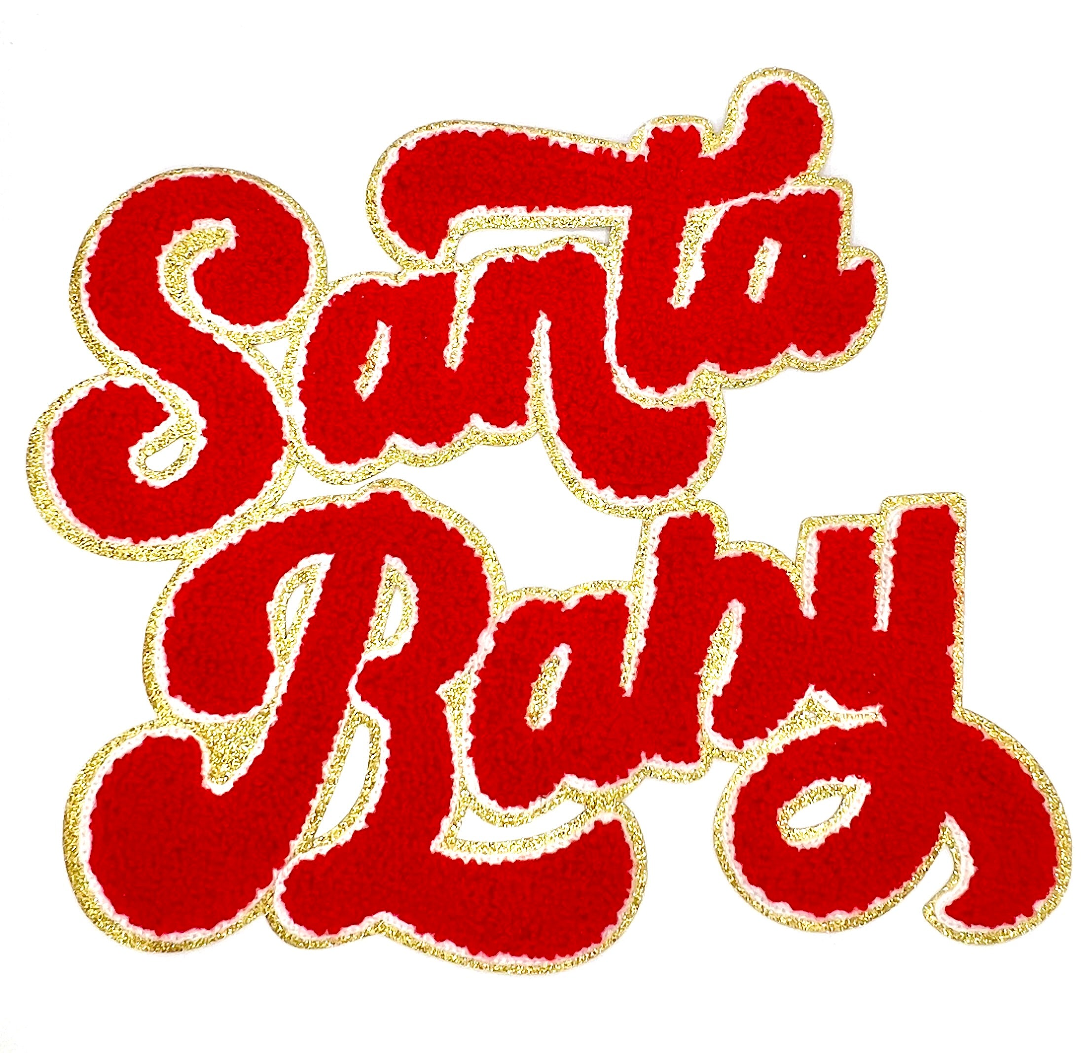 Santa Baby Red Christmas Chenille Shimmer Embroidered Iron-On Patch