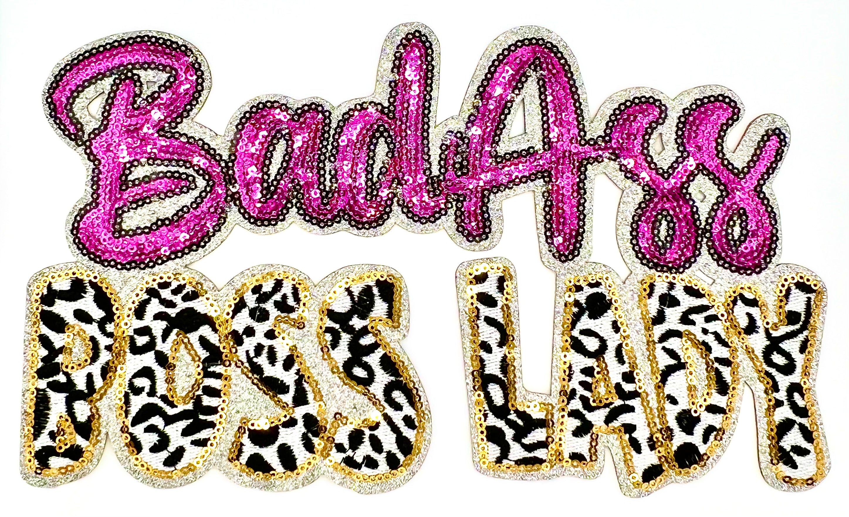 Bad Ass Boss Lady Embroidered Sequins with Leopard Print Iron-On Patch