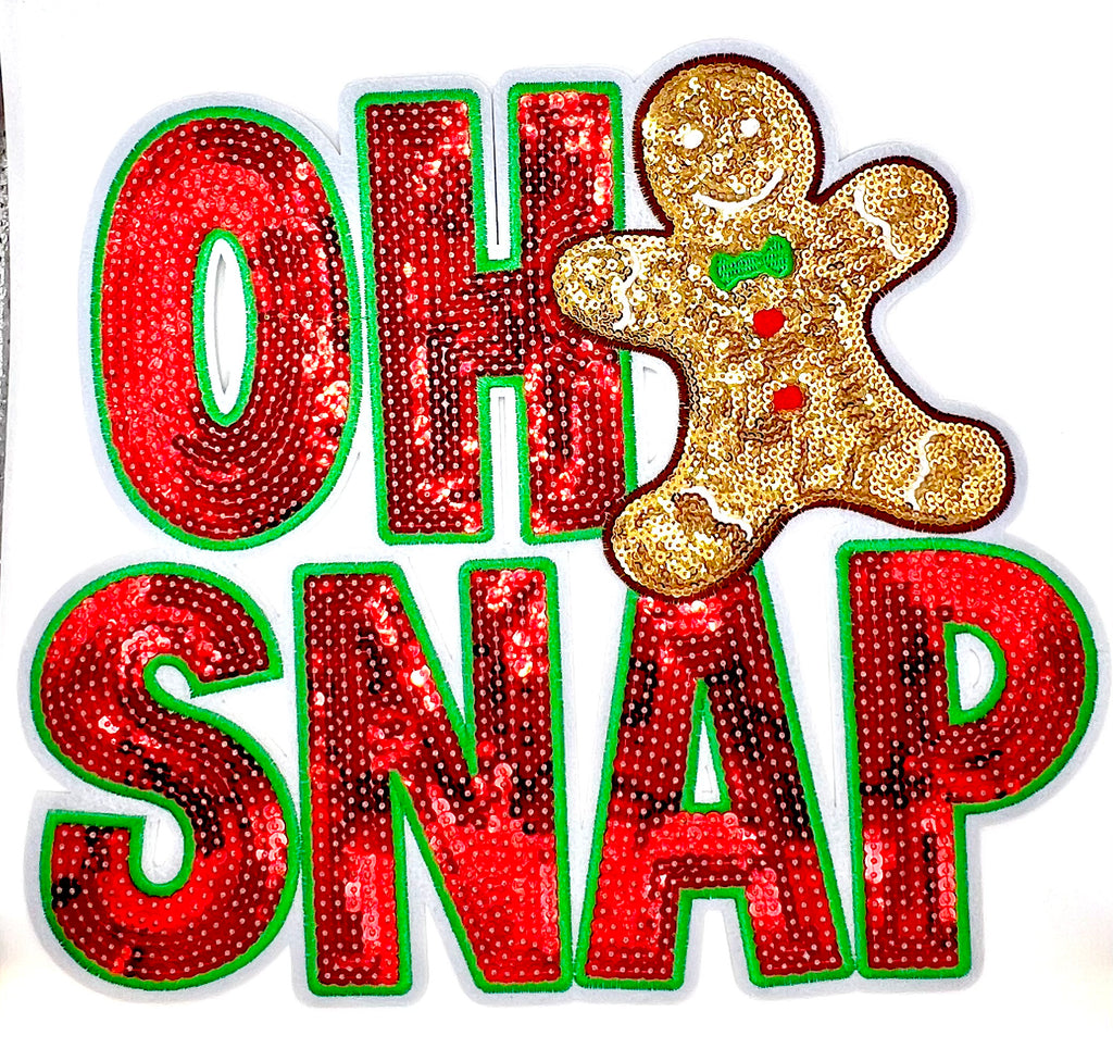 Festive Gingerbread Man Sequin Patch Sweatshirt | Cute & Funny Oh Snap Design