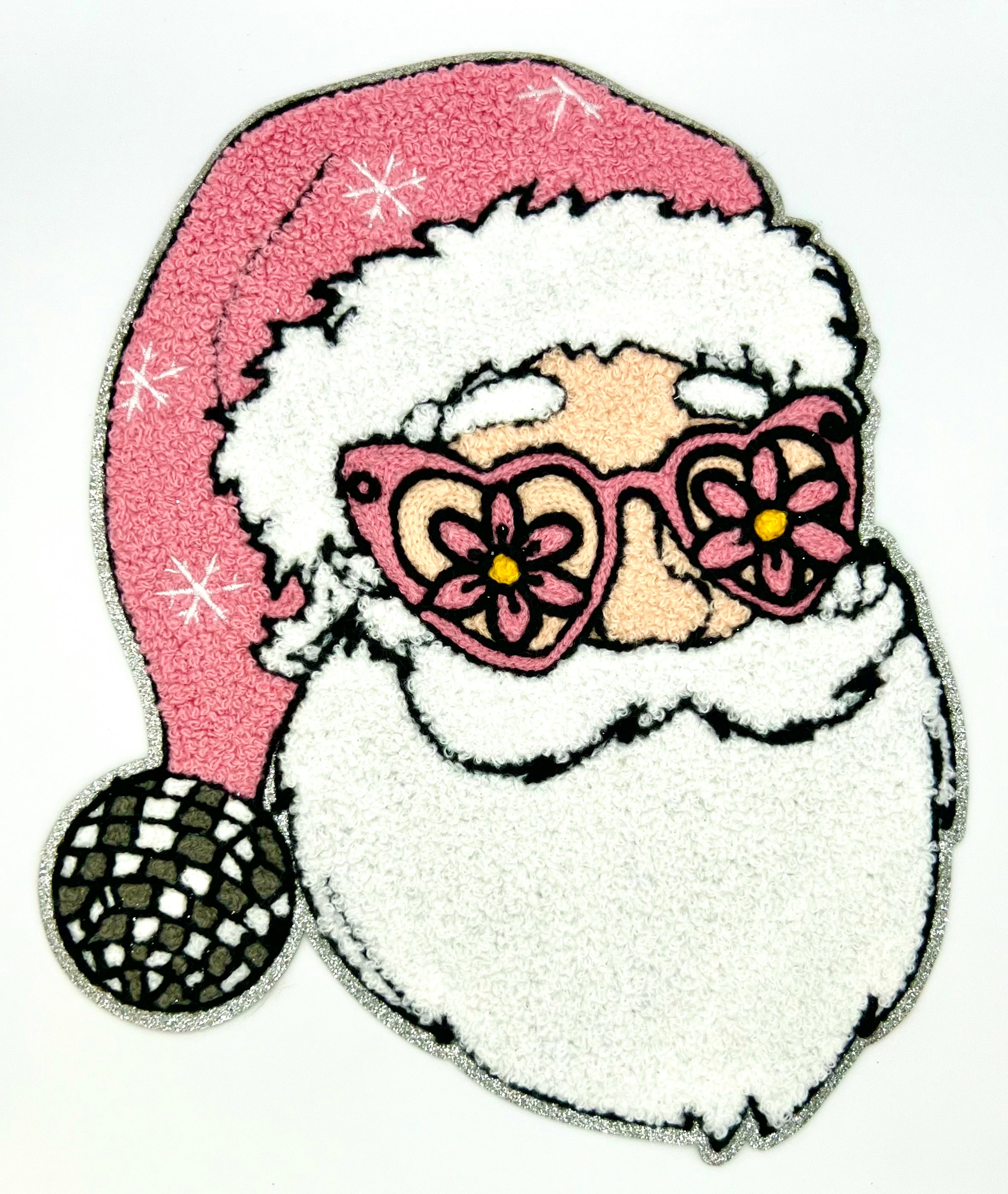 Retro Santa Christmas Chenille Shimmer Embroidered Iron-On Patch