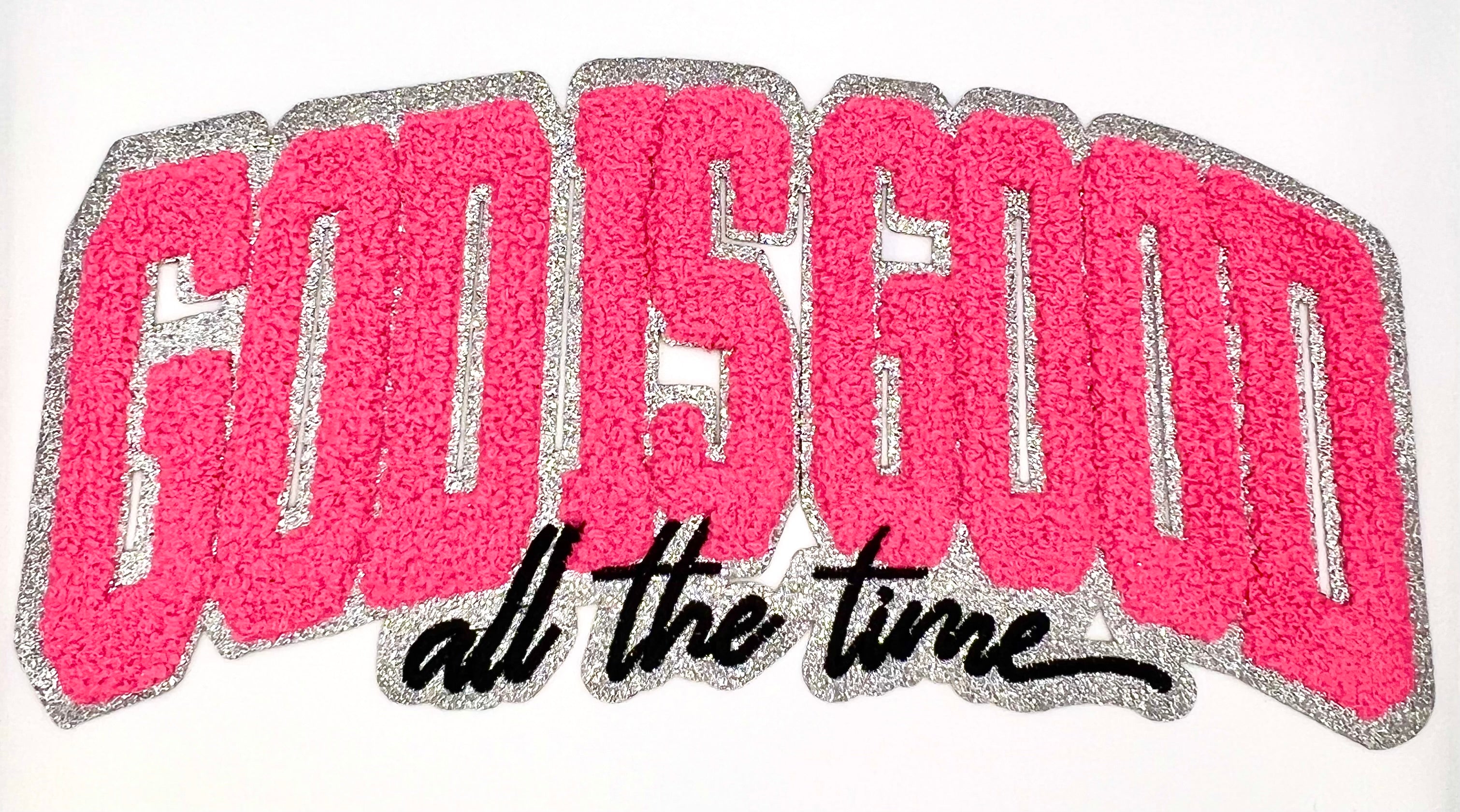 God is Good Chenille Shimmer Embroidered Iron-On Patch