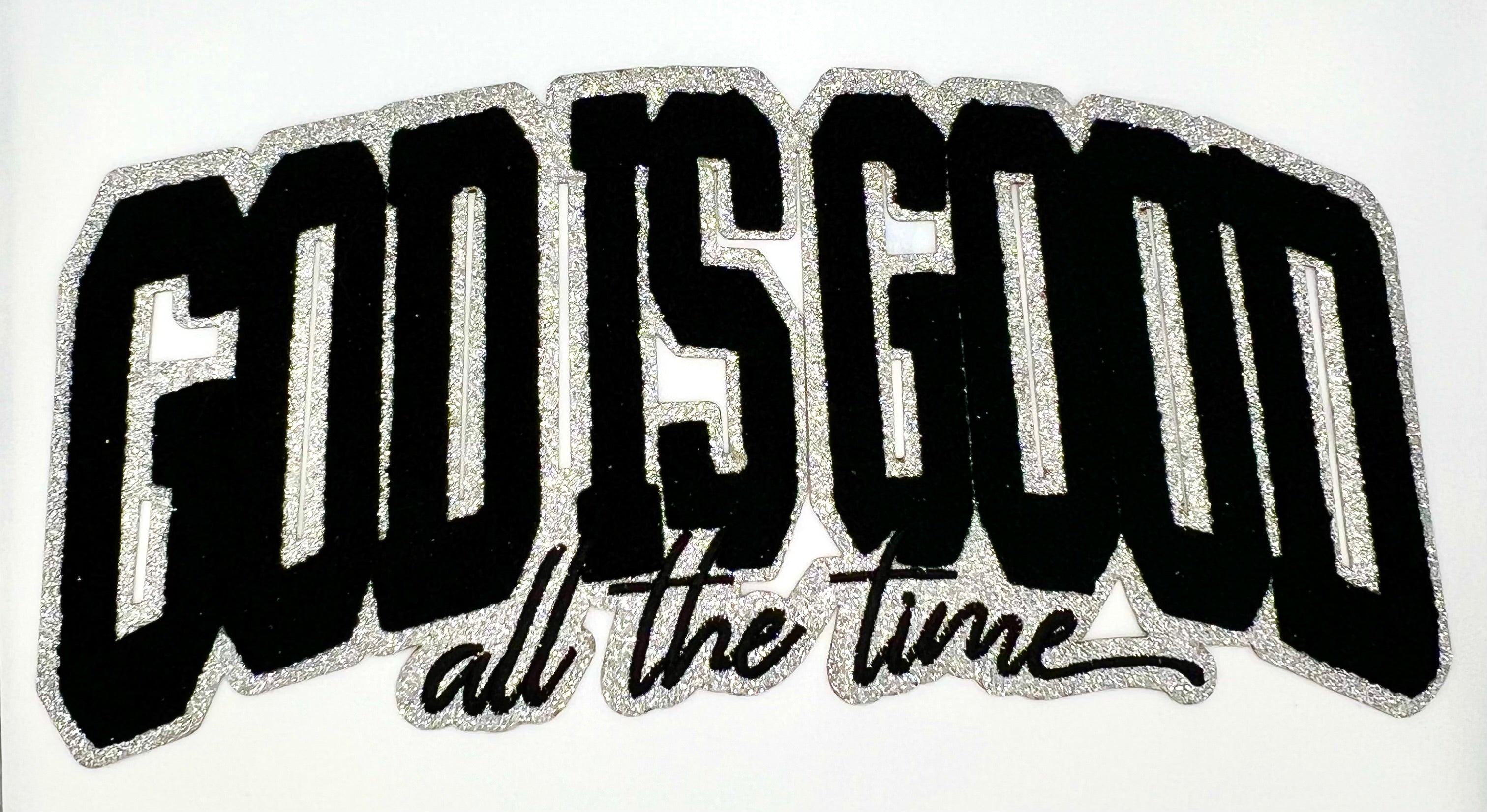 God is Good Chenille Shimmer Embroidered Iron-On Patch